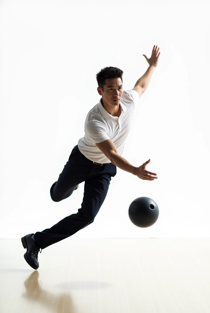 a bowler bowling and back ground is white