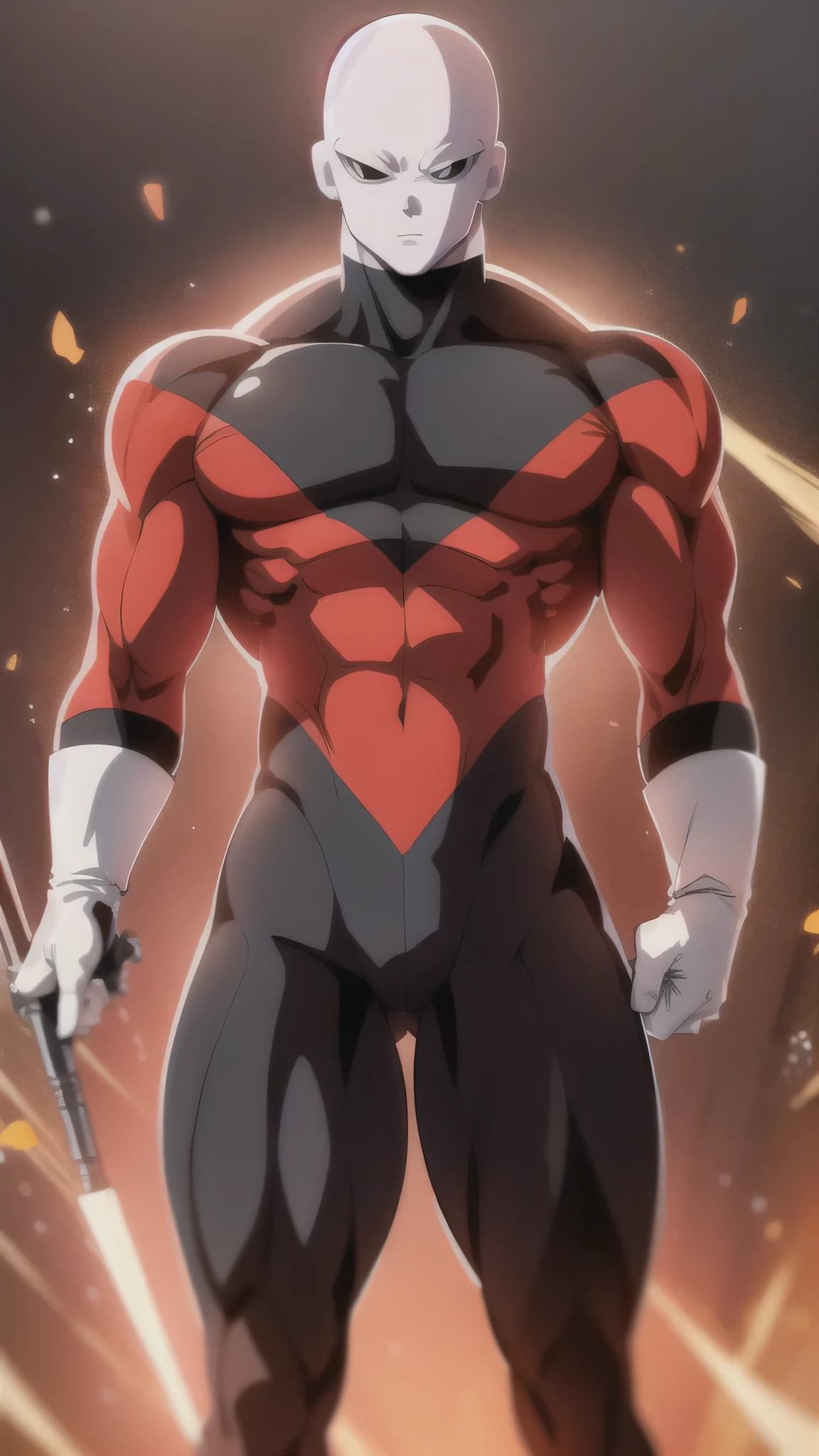 ((masterpiece, best quality)),(complex lighting),solo,1boy, full body, jiren,white gloves,black eyes,bodysuit,muscular,bald light particles, bulge