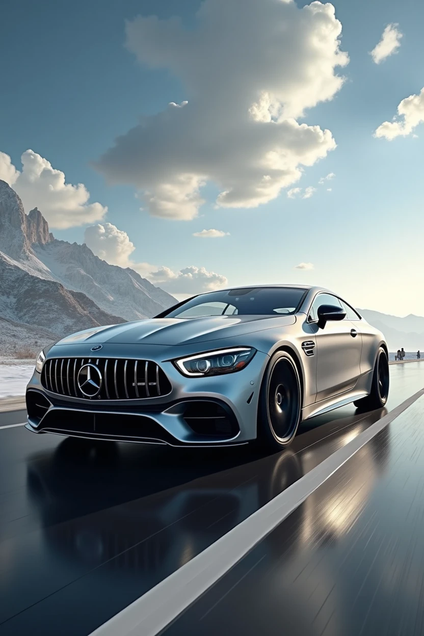 Giant car Mercedes fast moving