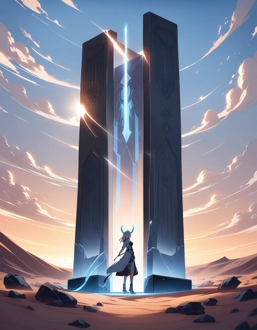 Long desert, clear sky, Scenario, moonligh, stele, high qualiy, anime styling
