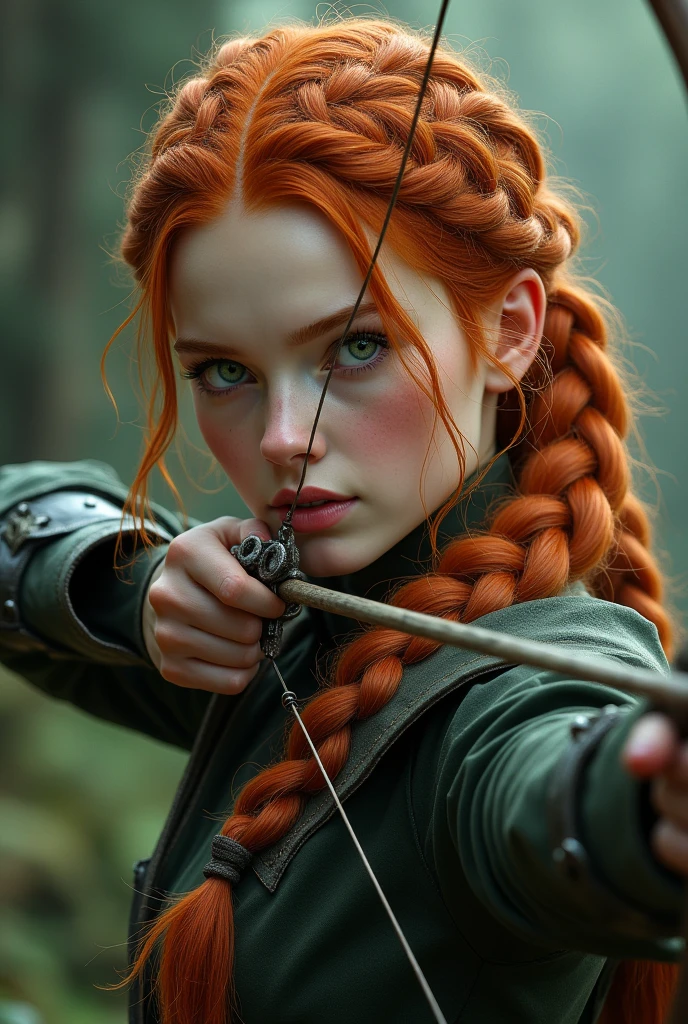 , redhead archer with braids light green eyes