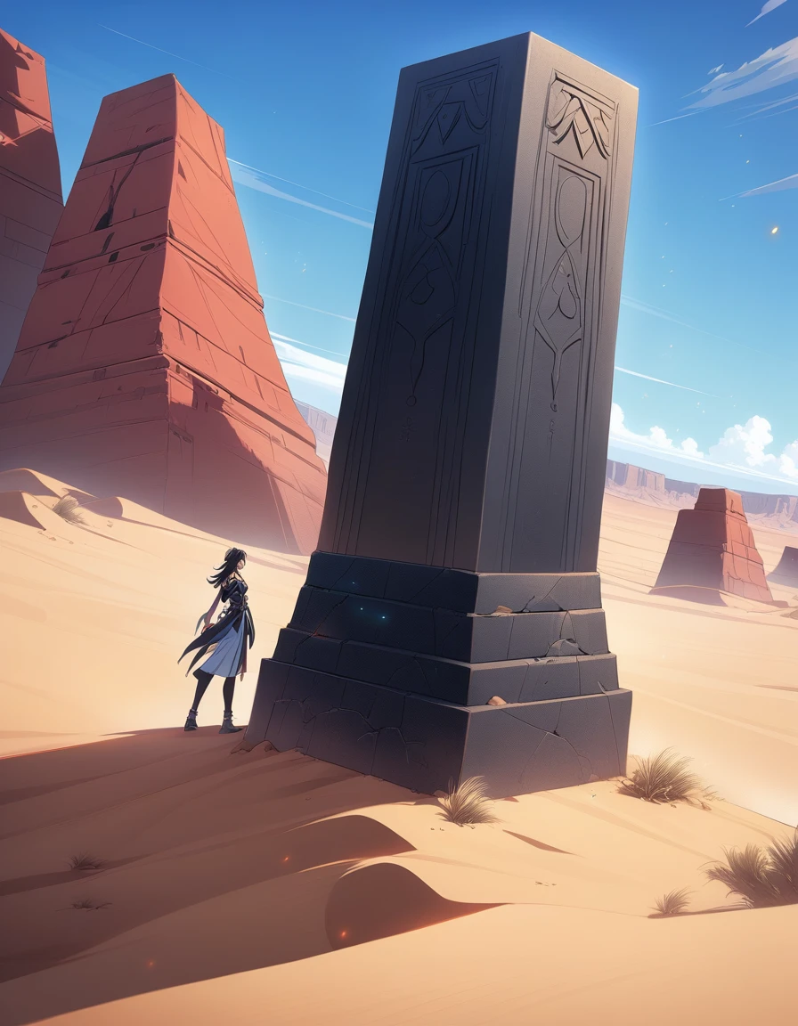 Long desert, clear sky, Scenario, moonligh, stele, high qualiy, anime styling
