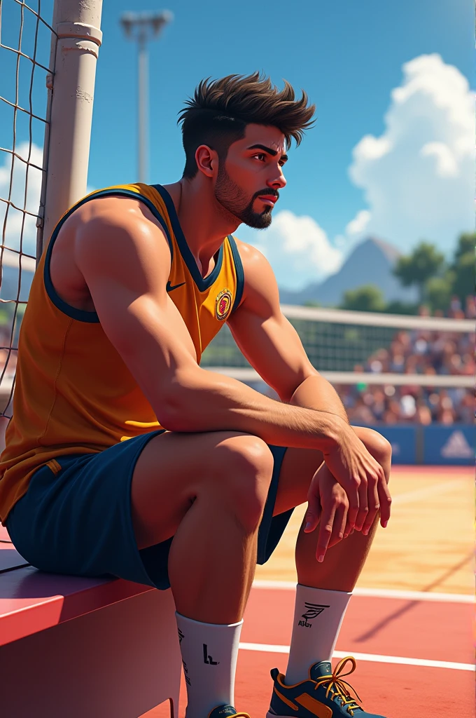 Male volleyball player on bench