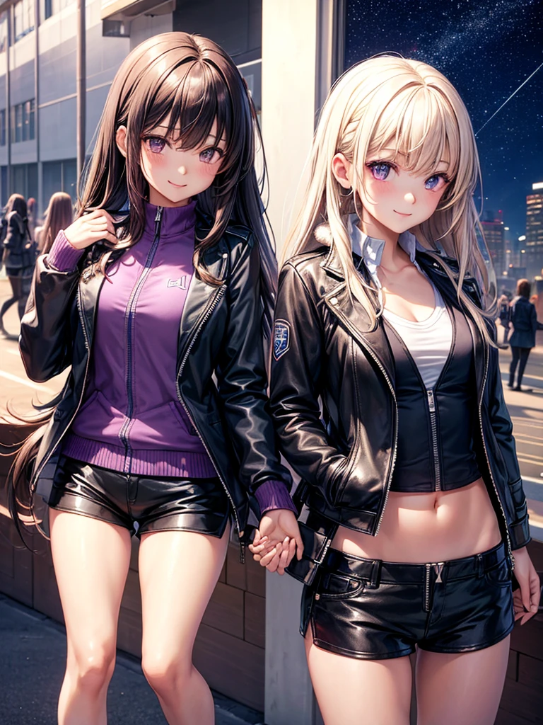 best quality,,smile,blazer,swimsuit,School,Collective of girls,Multiple girls,Track jacket,Physical education class,JK,Sexy and cute,future,Wearing a fastener bra,zipper bra,Long Hair,She has her bangs down,Purple Eyes,evolution系ファッション,Cuteness at its finest,Sparkling,Leather shorts,beautiful,middle School girlultiple girls are depicted,harem,idol group,infinite possibilities,leather jacket,fur jacket,Hair tucked behind ear,futureの服装,evolution,starry sky background,photo shoot,long hair,wearing a cardigan,beautiful girlの国,girl's paradise,highest quality,big breasts,leather jacket,happy girl,horny girl,Blue eyes,perfect face,standing position,She has her bangs down,fur jacket,Beautiful eyes,smooth hair,perfect eyes,beautiful girl,Angel Girl,multicolored hair colors,naughty girl,beautiful,High-dimensional beautiful girl,Multidimensional beautiful girl,gathering,Group、,