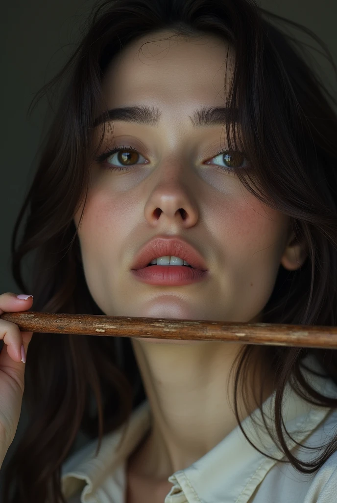 Reflecting the face of a beautiful woman、She is sobbing with a very thick rod deep in her throat.