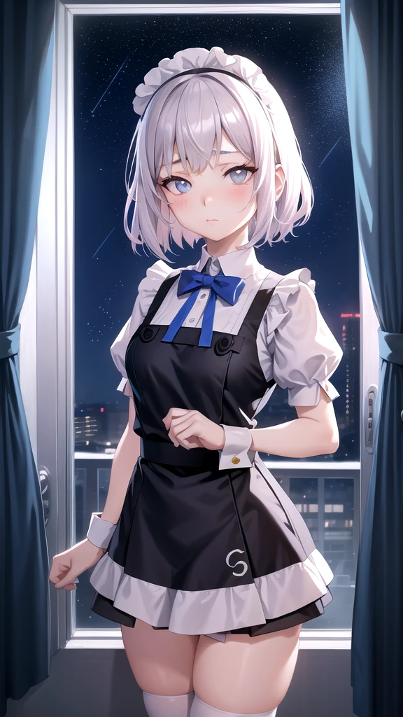 A charming anime girl staring at the stars from the window in her room, Ilya Kuvshinov. 4k yen, Anime Moe Art Style, Anime girl in maid outfit, Cute girl anime visuals, Anime Best Girl, Attractive anime girl, Beautiful anime school girl