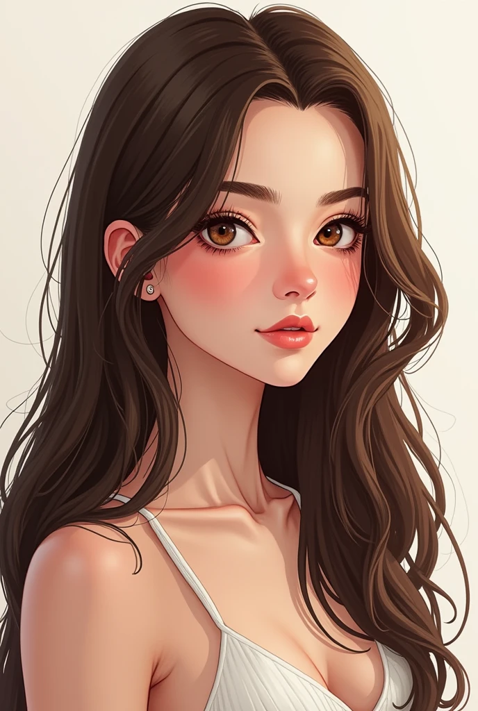 mido 1,70 I have long brown hair, white skin almond eyes oval features on my face make me an illustration of myself in 2050