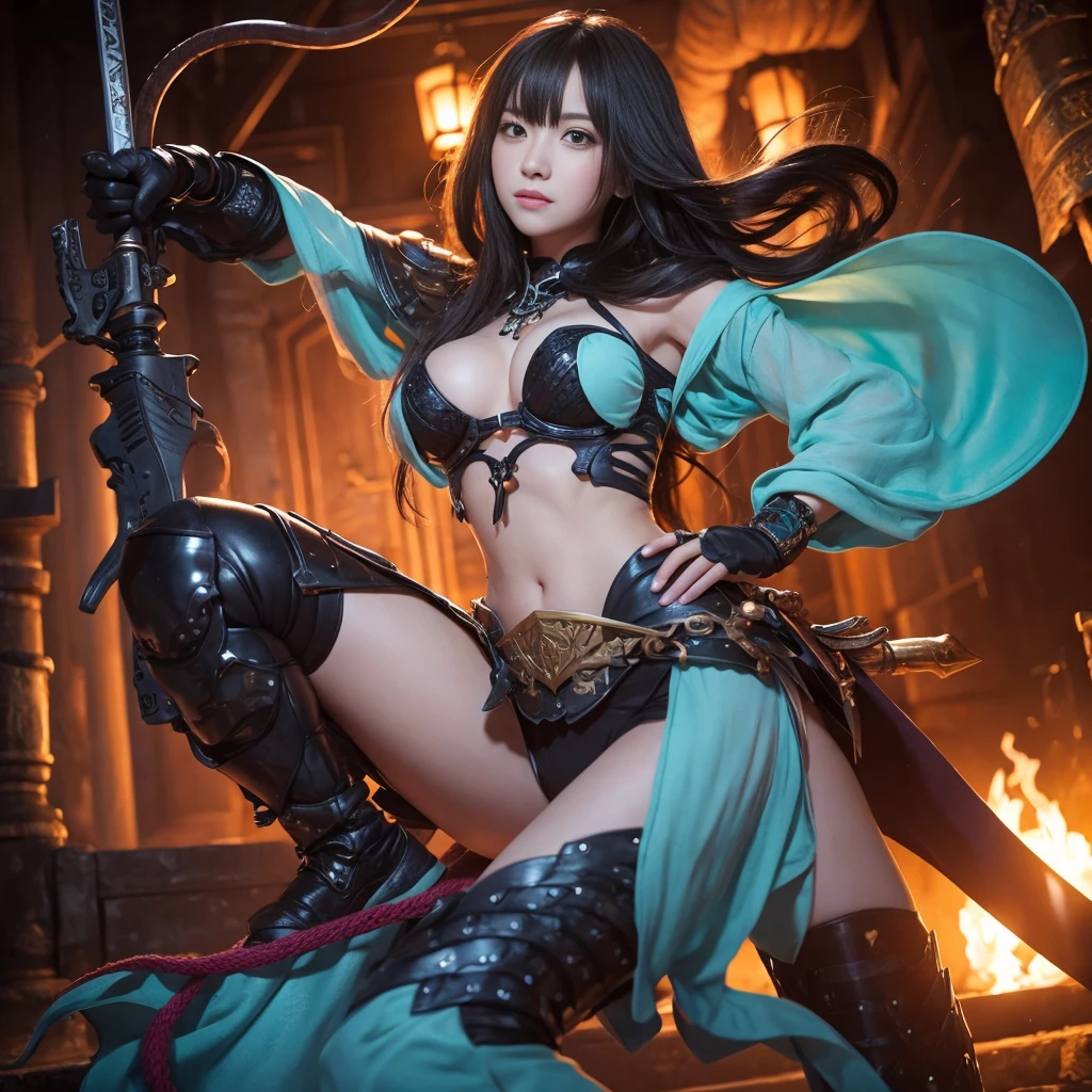 Female warrior, tentacles, slime, Japanese sword