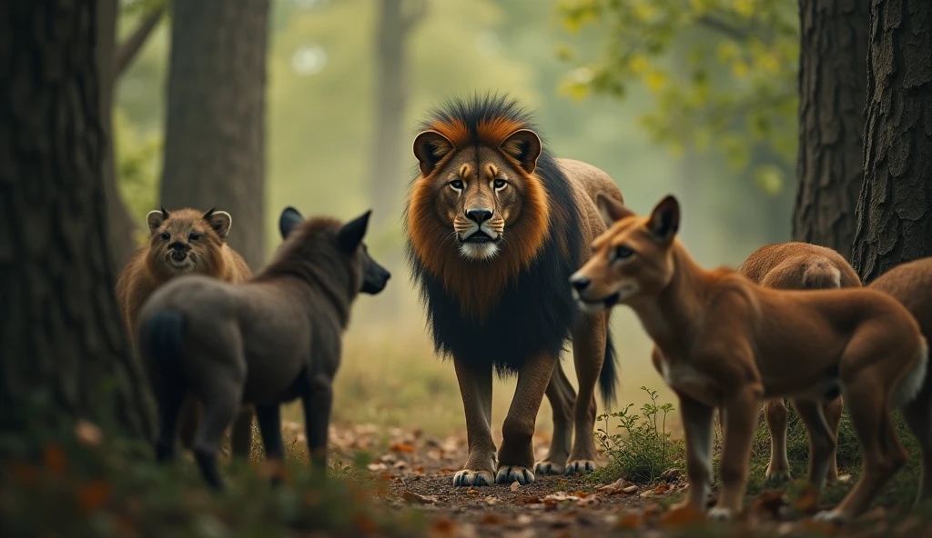 All Animals discuss behavior in hushed tones. Some look fearful, while others express their frustration and anger in their small gatherings. behavior created a climate of fear and resentment among the forest animals. They were tired of his arrogance and lived in constant worry of his wrath.” realistic likelike masterpiece cinematic 32K UHD