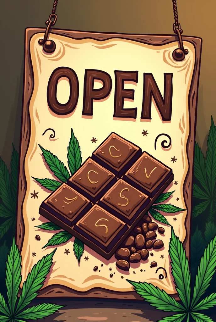 Create an open sign with cannabis chocolate