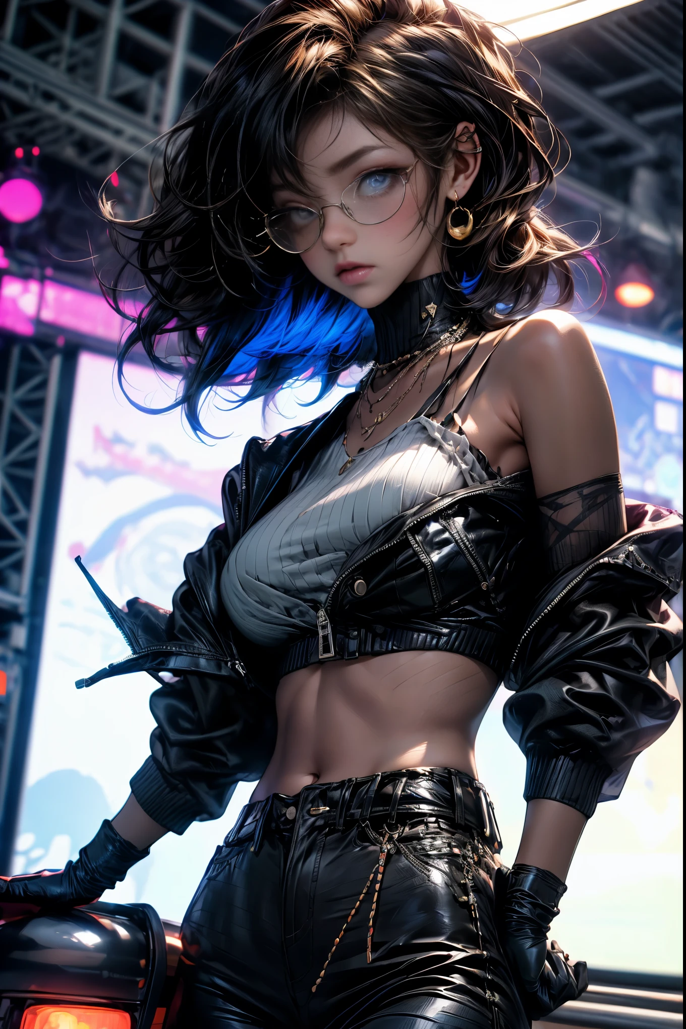 anatomically correct, 5 fingers:1.3, fence_above, closearribA, Oh, league_of_LeyindA, sexy_for, Wallpapers, ophthalmic_eyes, zorro_ear, (zorro_cruz), A_Skirt, jacket of cuero negrA:1.4,(praise_pink_for the), half_bells, lookeof_in_shown_in_lookeof_in_viewer, short_hair, gloves, belly button, fail, blue_Good_eyes, Eternal, llino_body, weapon, footwear, necklaces, negro_gloves, pulp, incApuchAdo, hair_overcome_Yoon_Good_eyes, Cultivator_above, pork shirt, negro_pants, sneakers, Cut_jacket, cyber_punk_character, Cut_pork shirt, of_ofepneginive_v1_75 tons