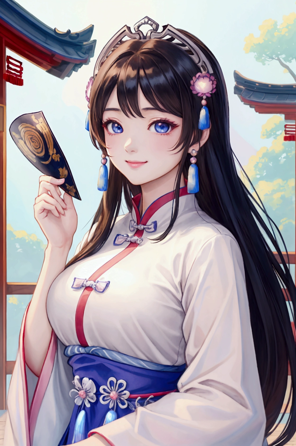 (Highest quality、 8k 、masterpiece、High resolution)、(Chinese Drama、Changgexing、Li Changge、Dililaba)、Tang Dynasty、Changan、1 Female、Beautiful young person、blue eyes、Pretty lips、Hairpin、decoration、(Noble Princess)、(Anime Beauty)、(Anime Art)、Smiling and posing happily、Bright atmosphere、Light colored long hair、Light pink Hanfu、古いChanganの街並み、Tang Dynasty Buildings、Tang Dynasty Buildings、Official Art、Detailed CG、