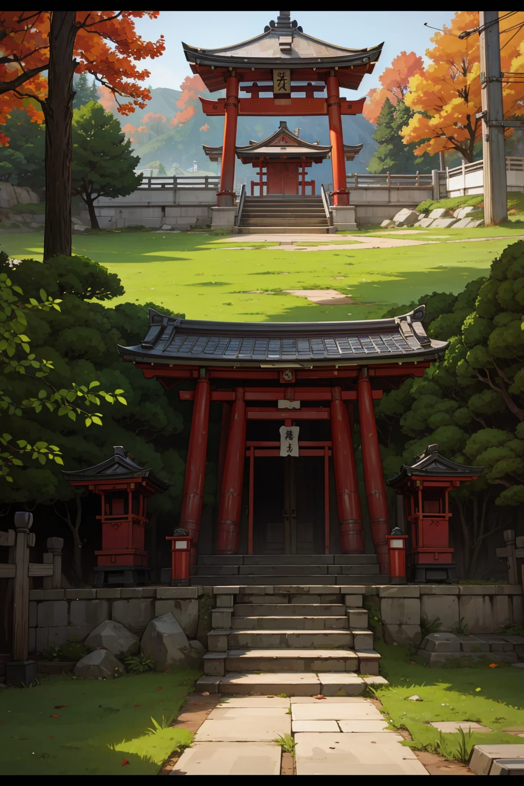 highly detailed frontal image of a japanese shrine, flat frontal picture, game asset image