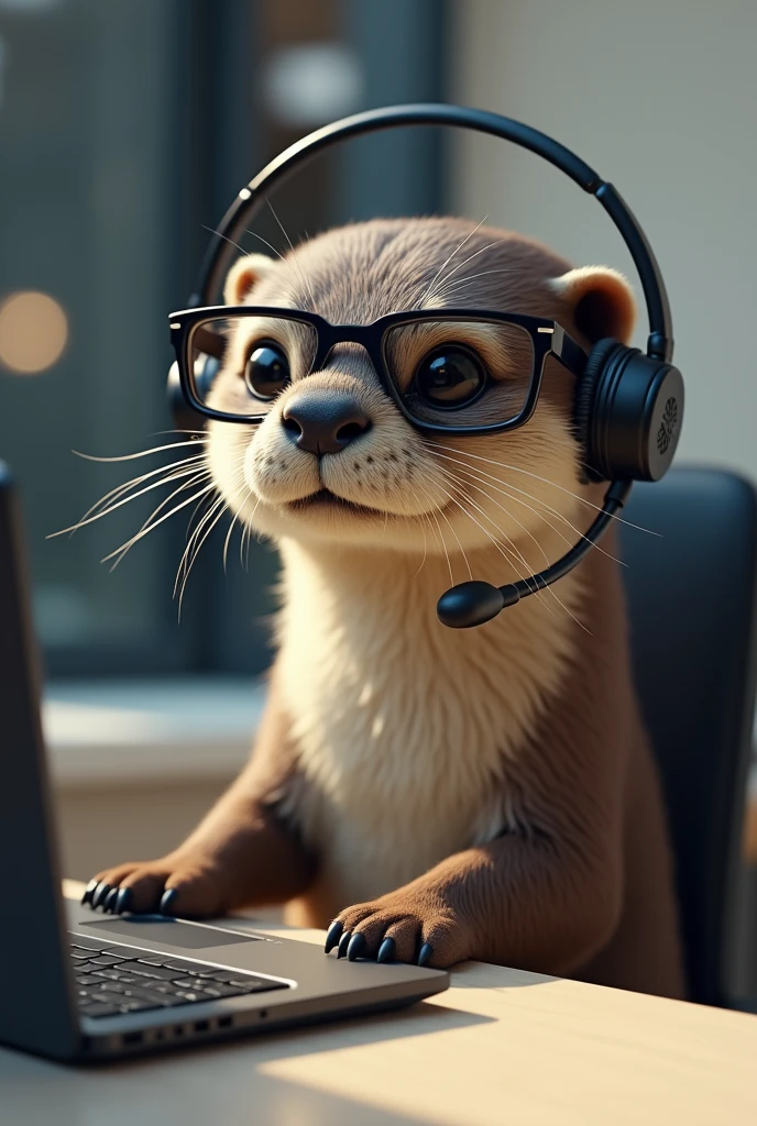 Otter with glasses, and headset microphone 