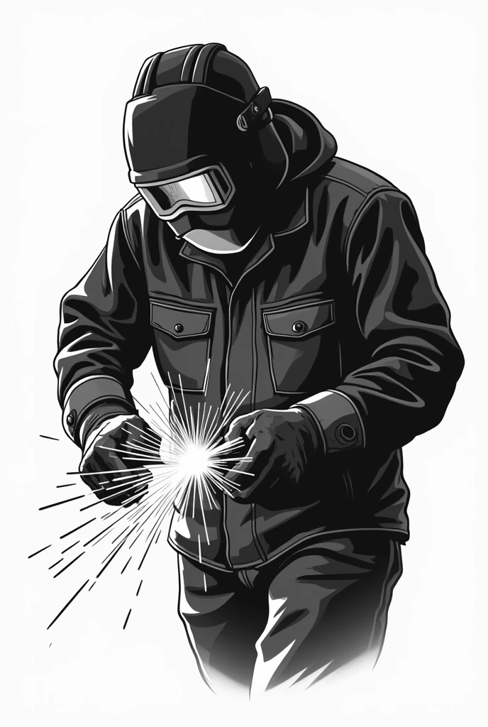 an image of a welder as a logo in black and white background with the welding spark 
