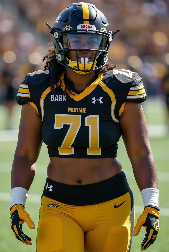 an offensive lineman for the Kennesaw State Owls university female football team. Number 71