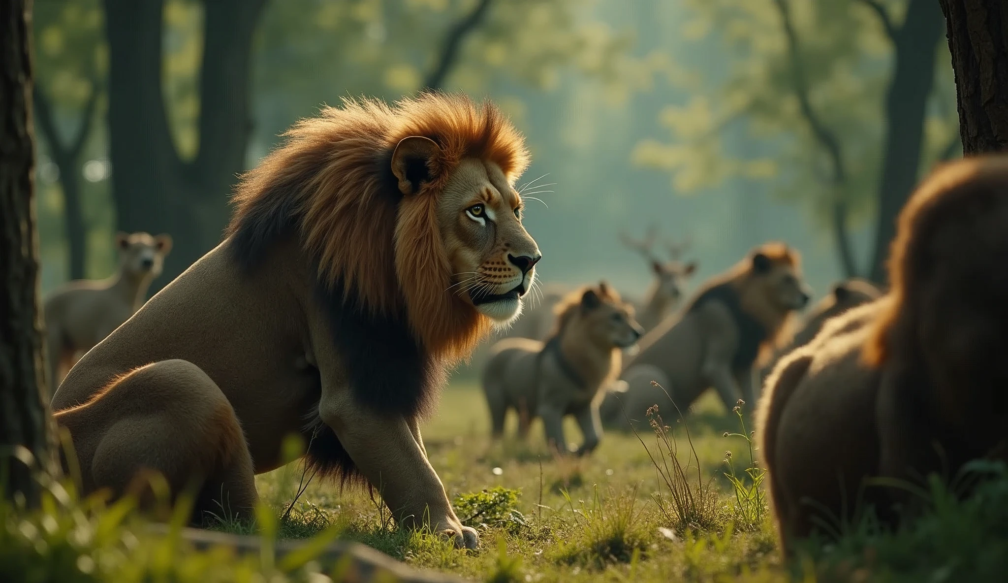 All Animals discuss behavior in hushed tones. Some look fearful, while others express their frustration and anger in their small gatherings. behavior created a climate of fear and resentment among the forest animals. They were tired of his arrogance and lived in constant worry of his wrath.” realistic likelike masterpiece cinematic 32K UHD