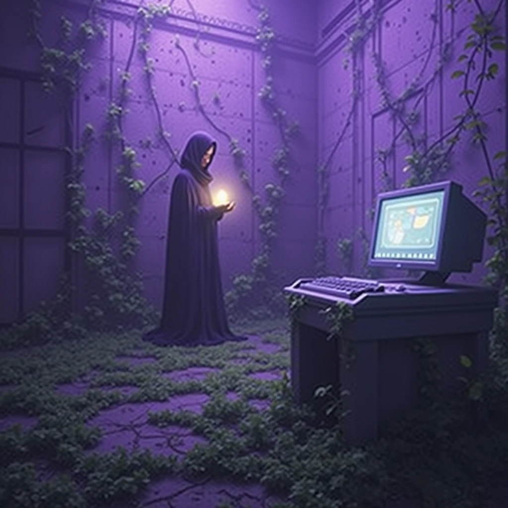 Dream Core，Dream Core场景，Ancient room filled with plants，Weeds，Ex，The screen shows the win97 logo