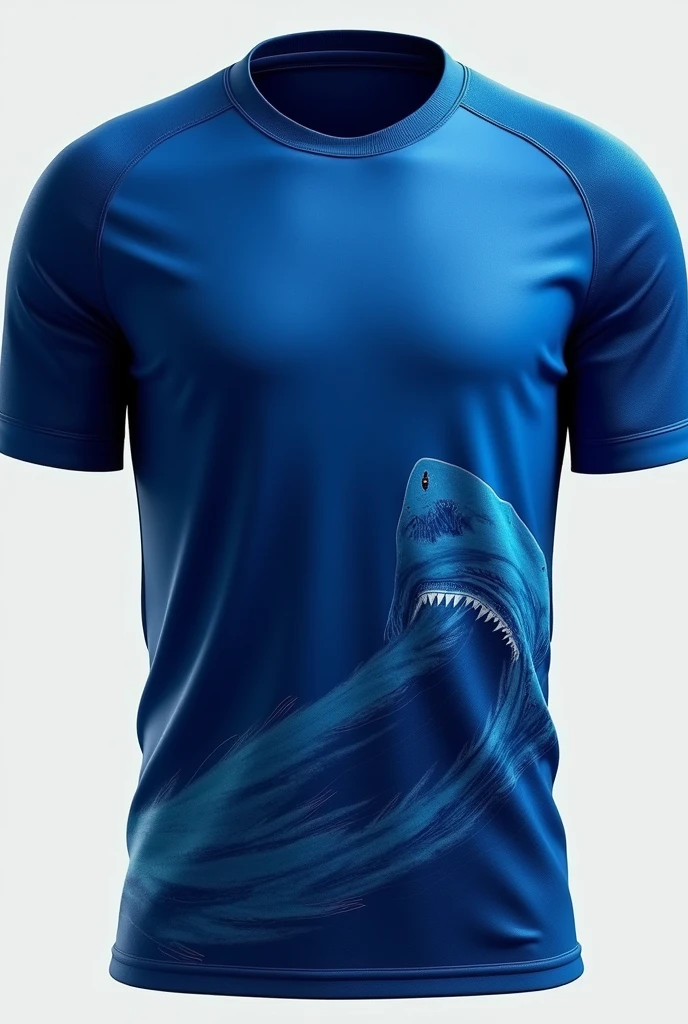 I want to create a royal blue soccer shirt with light blue shading with half a shark on the bottom of the shirt