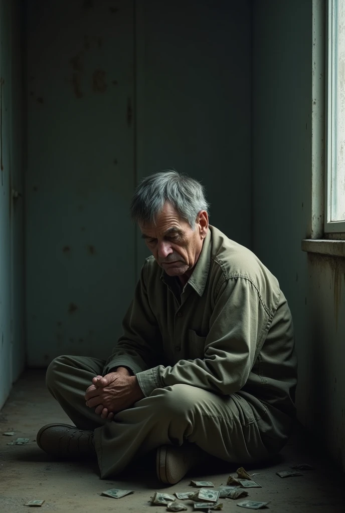 I need an image of a man who is unhappy because his unemployed and broke