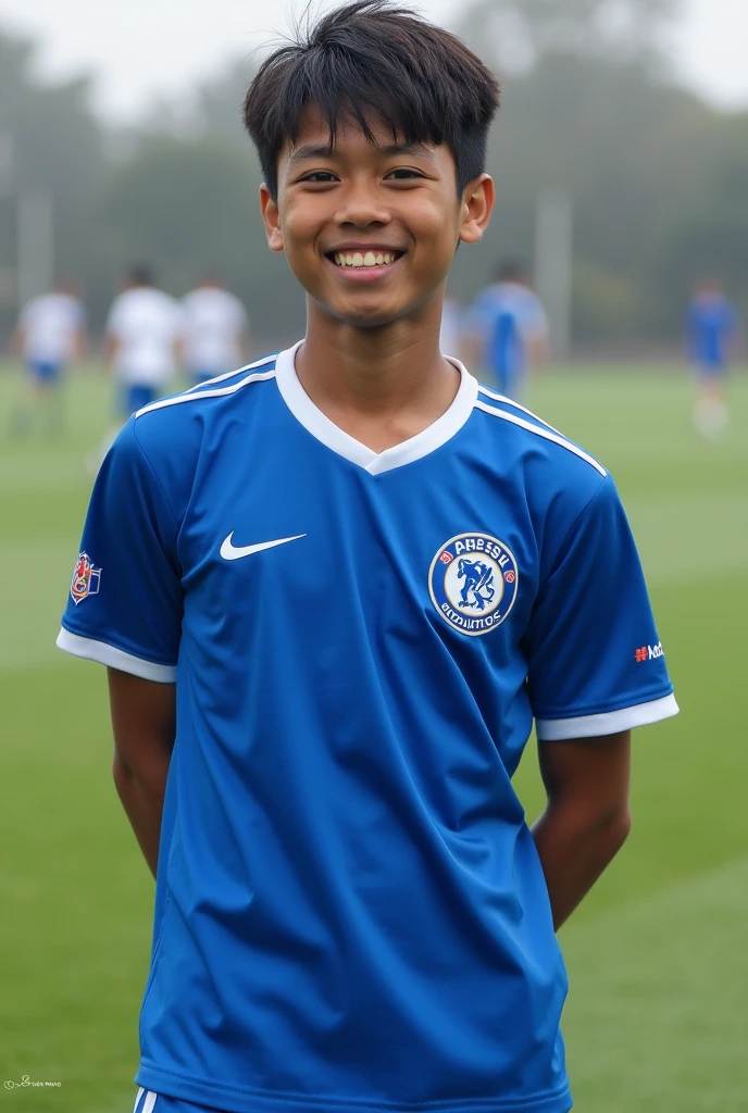 Soccer Boys。。Handsome。Sweaty。Dark skin。Blue uniform。Japanese。Photo style