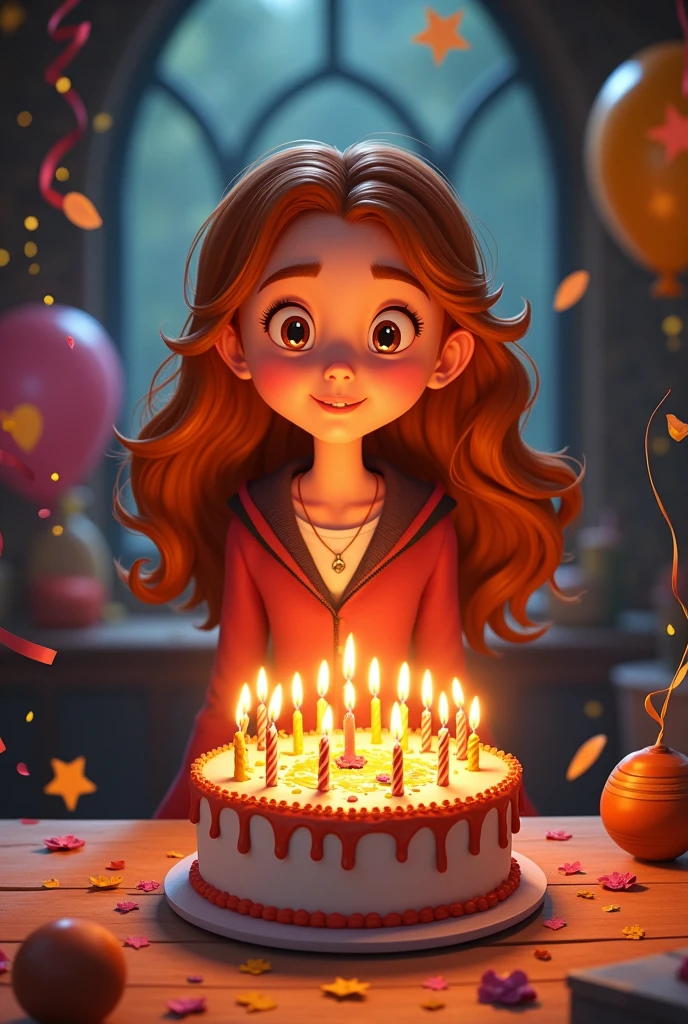 happy birthday to Hermione with a cake with candles named 24 animation
