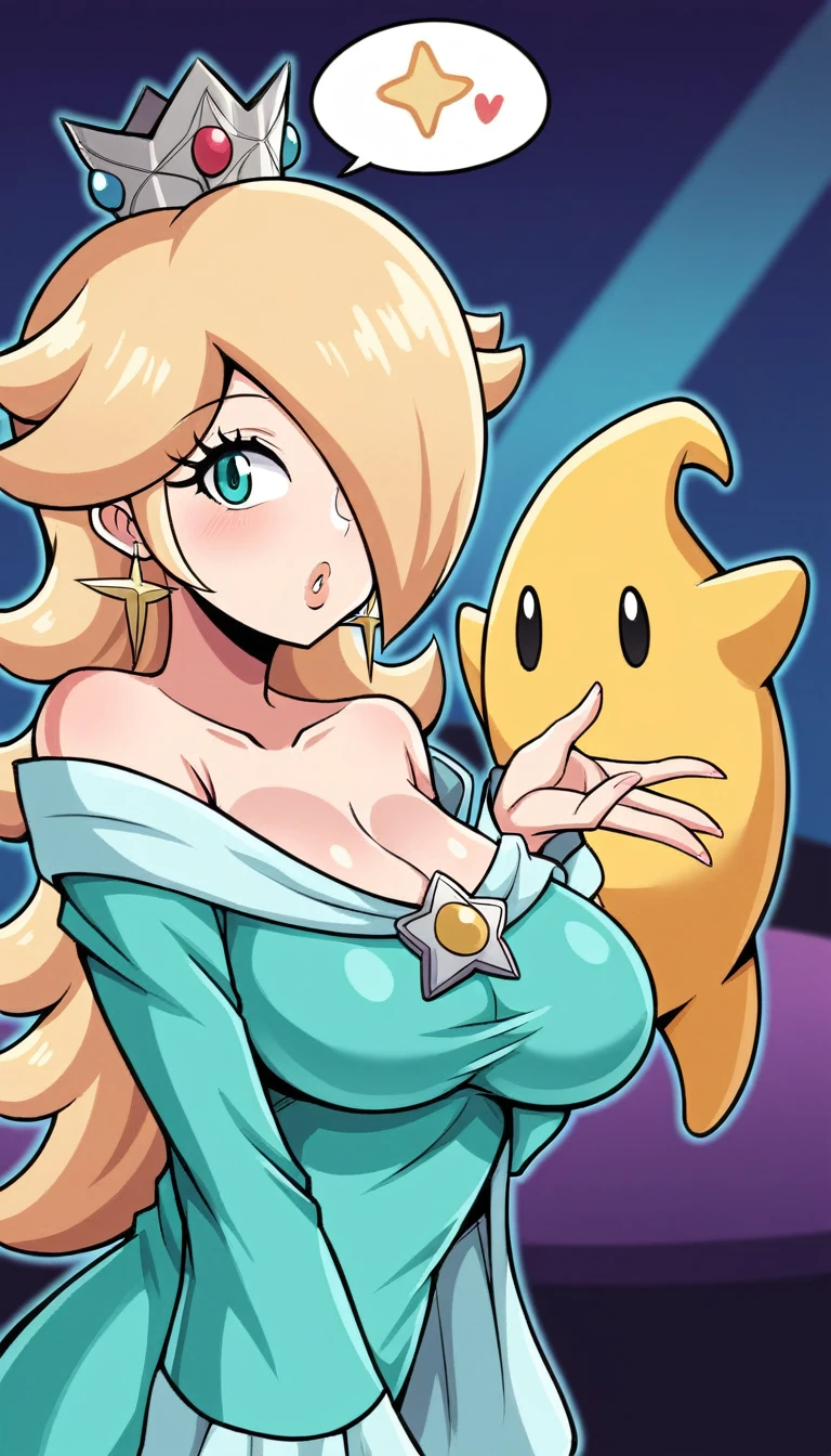 Princess Rosalina as a star, super Mario Bros, Princess Rosalina, porn, busty por, ((( nightclub))), Hot cleavage, (((breas))), (((espedesnudando los pechos a Rosalina))), (((espectaitándole la ropa))),