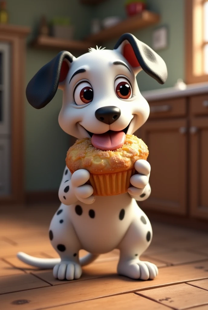 Dalmatian eating a pastry