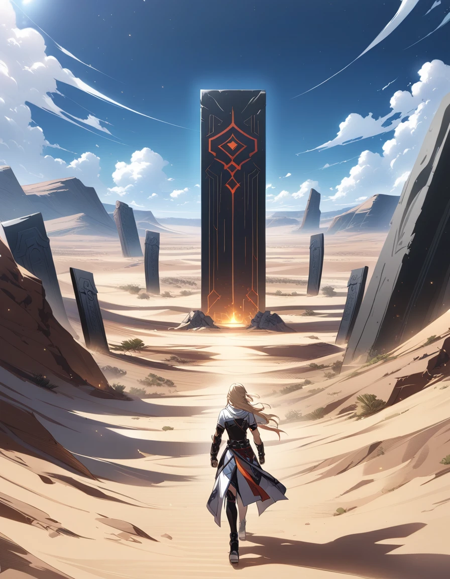 Long desert, clear sky, Scenario, moonligh, stele, high qualiy, anime styling
