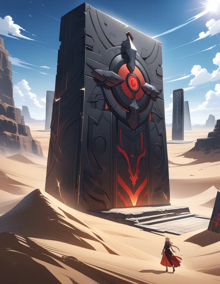 Long desert, clear sky, Scenario, moonligh, stele, high qualiy, anime styling