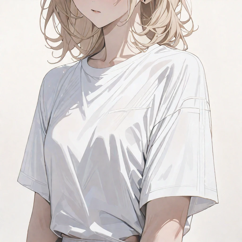 (masterpiece, highest quality,:1.2), One girl, (alone:1.3), Upper Body, White shirt, Short sleeve, , ( Best aesthetics, new, newest, highest quality, masterpiece:1.2), soft_Lighting, soft_skin_tone, woman_hair, (White Background, Simple Background,:1.2),