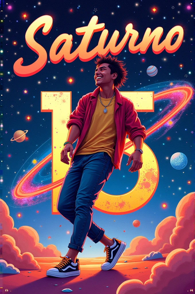 15th birthday invitation with a theme from Rauw Alejandro Saturno&#39;s album