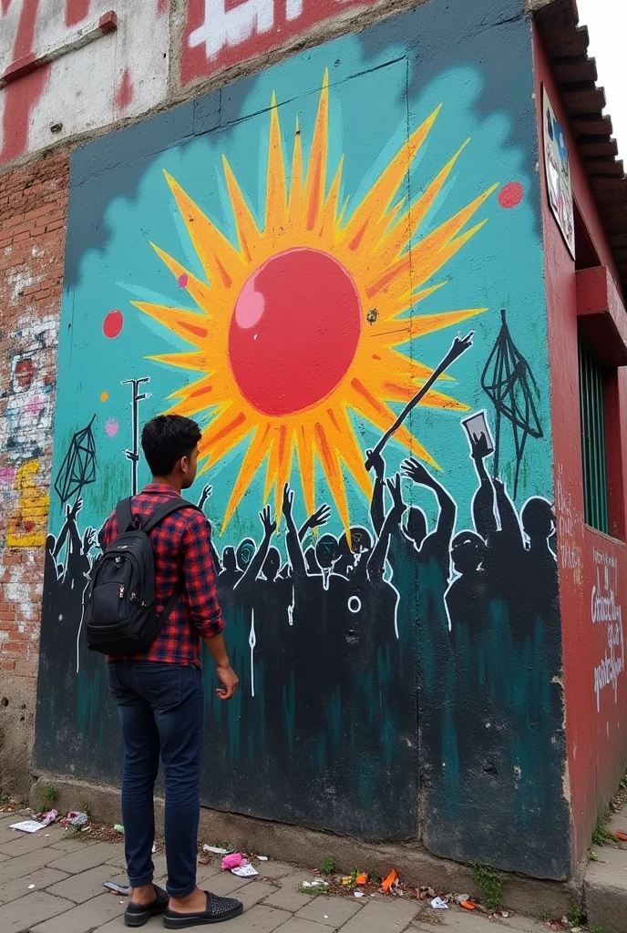 A graffiti art about the recent student protest in Bangladesh that inspires people to do their work together