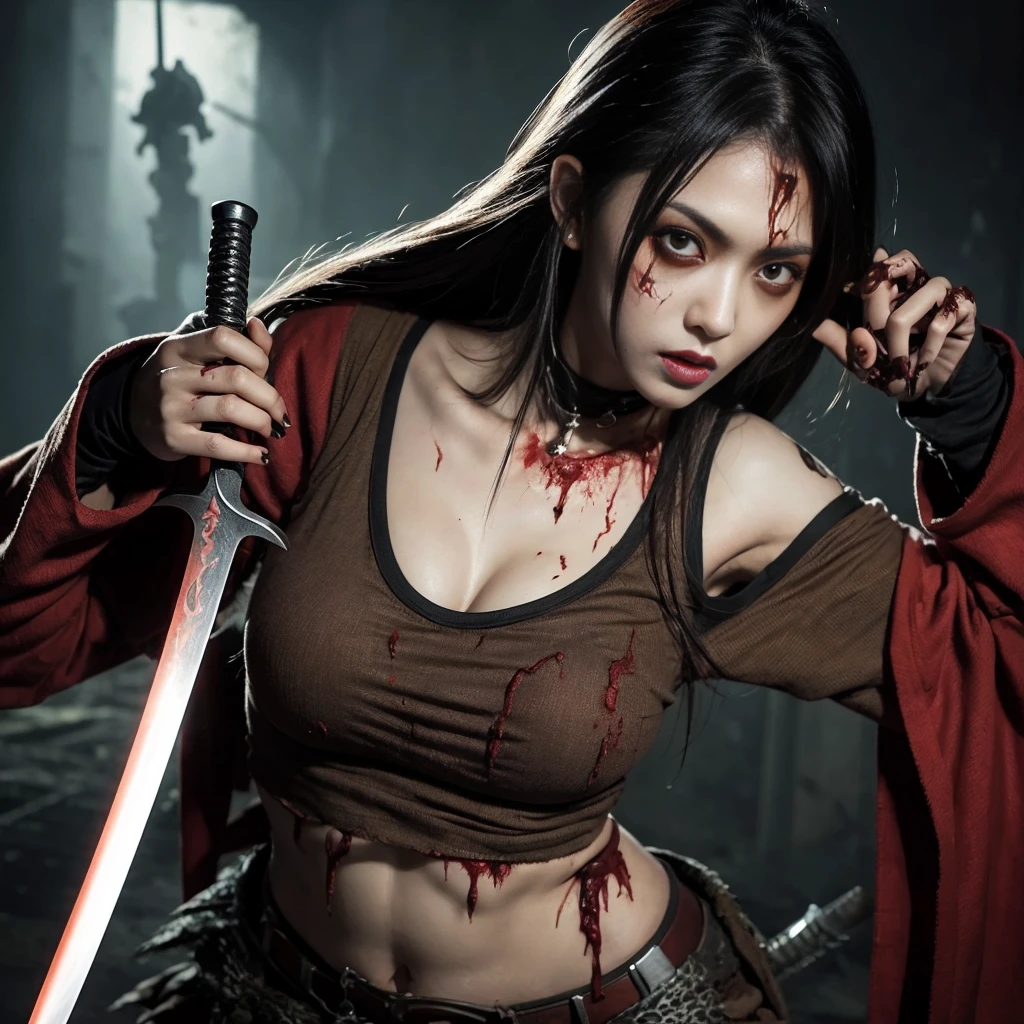 Female zombie horror scary Japanese sword