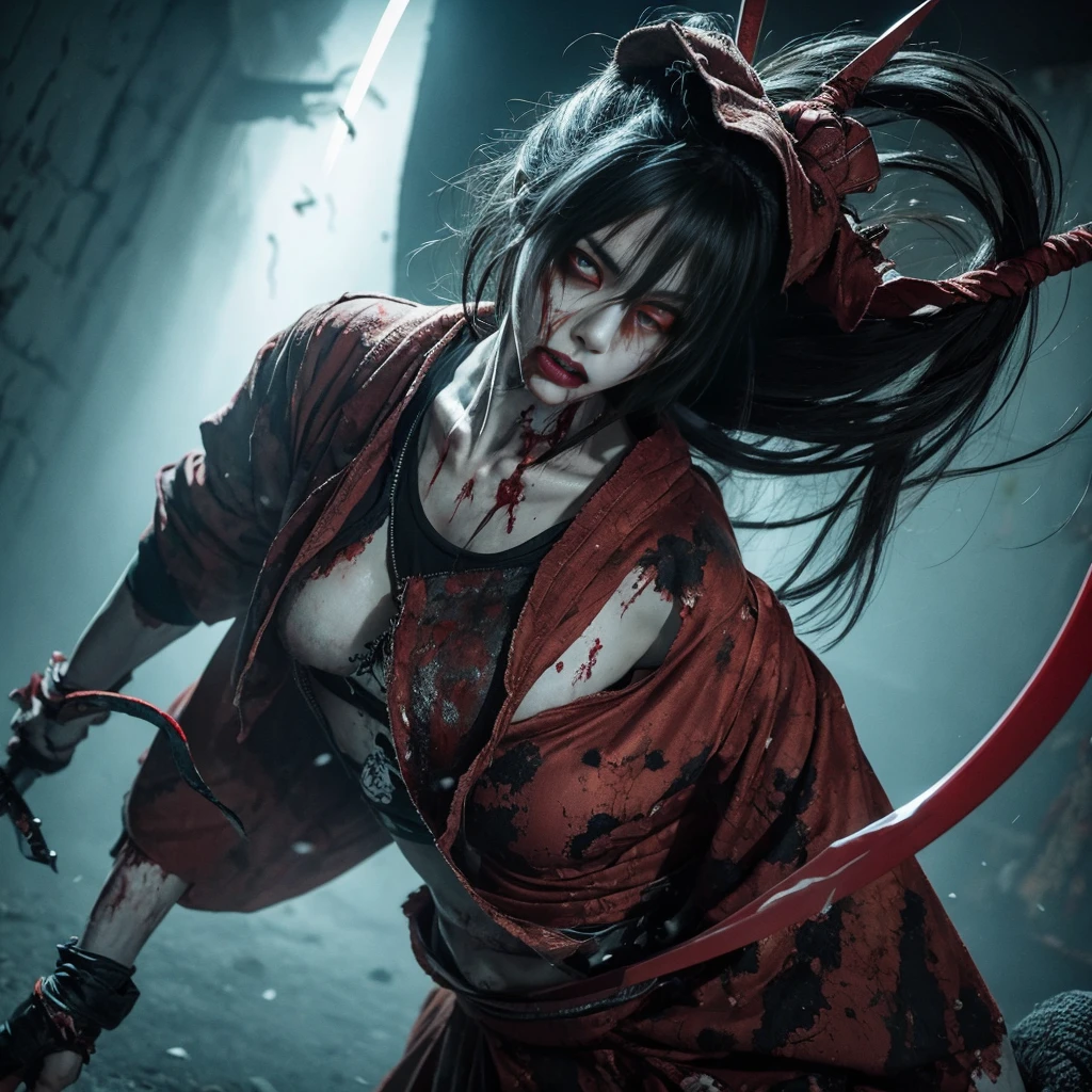 Female zombie horror scary Japanese sword