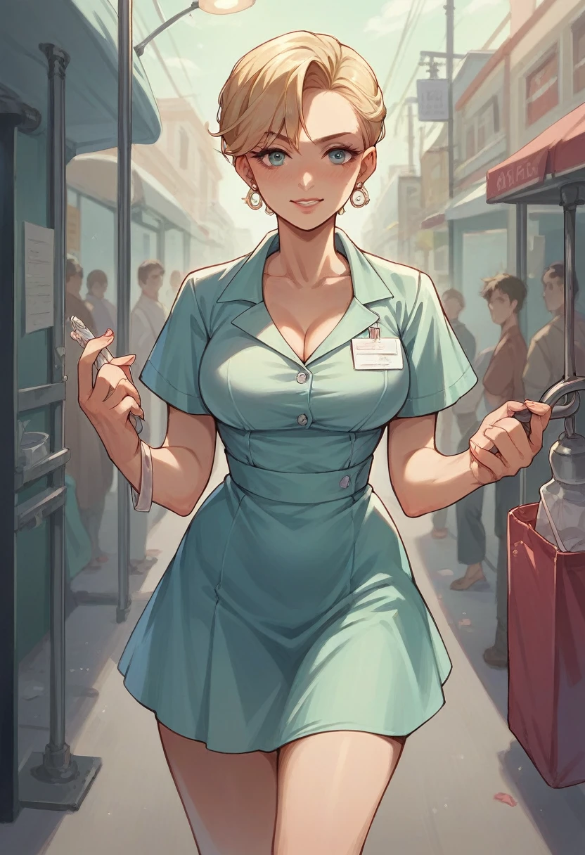 A 6-year-old girl in the middle of the street wearing a hospital gown 