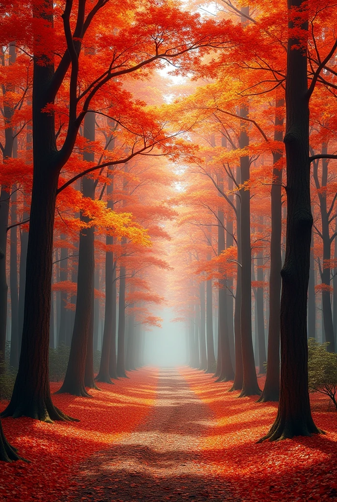 Autumn maple forest，Vision，Bipenggou, Sichuan，Realism，Ultra-clear，Wide Angle，16K