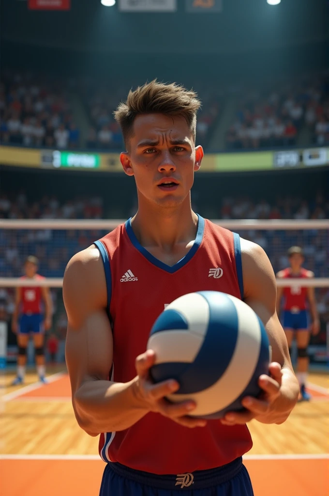 Nervous male volleyball player