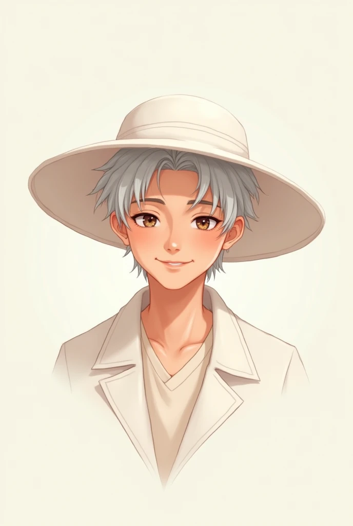White hat, man, white hair, young