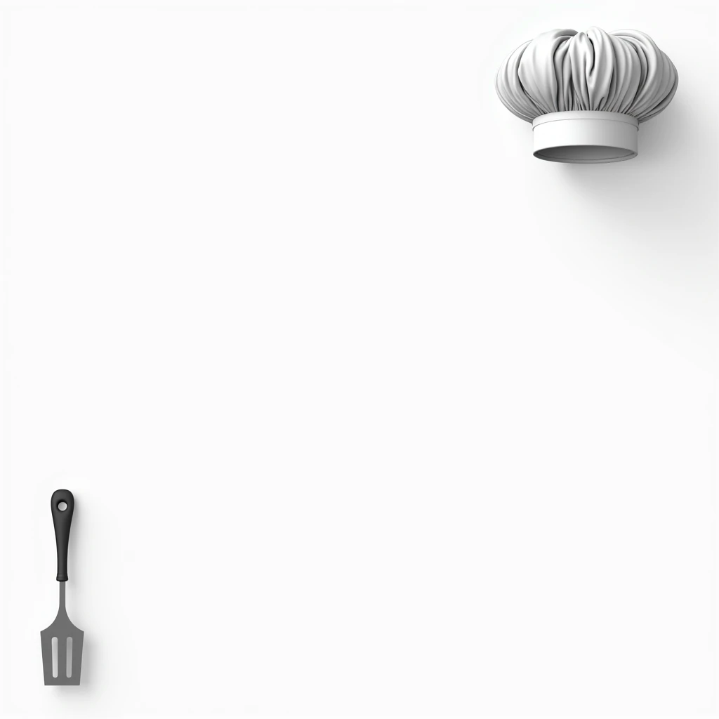 a white background and in the corners I want kitchen things like a chef's hat , spatula ,etc cheft hat highlight it