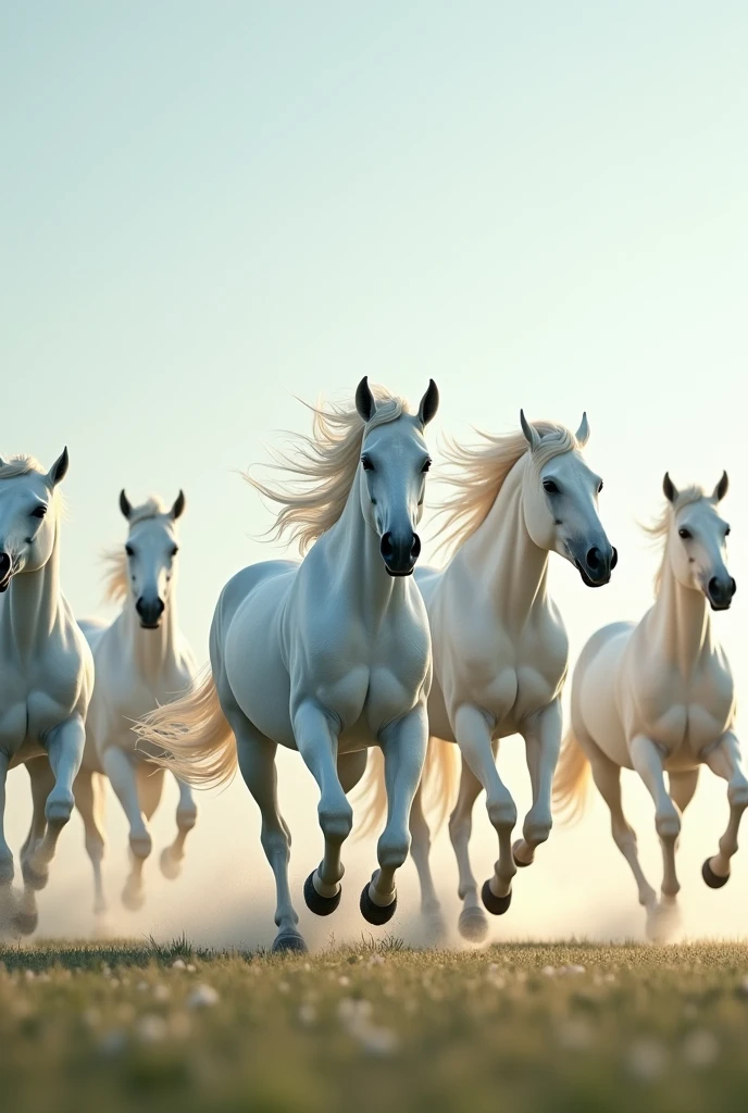 Seven white horses running wallpaper for mobile phone