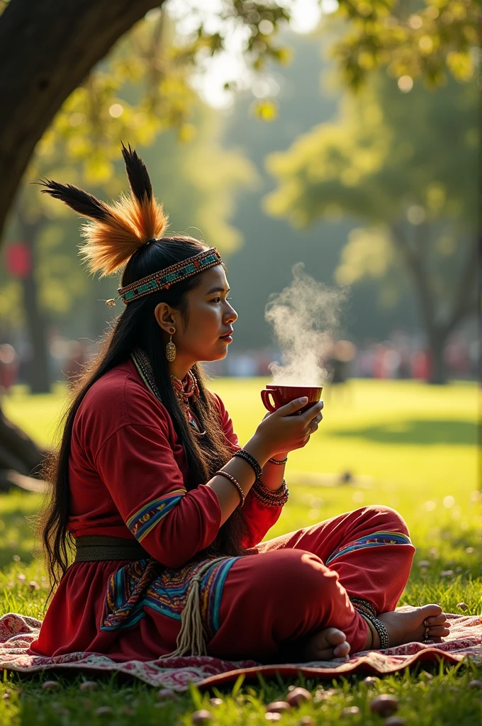 A Quiche Indian drink in San Marcos Park on a sunny day 