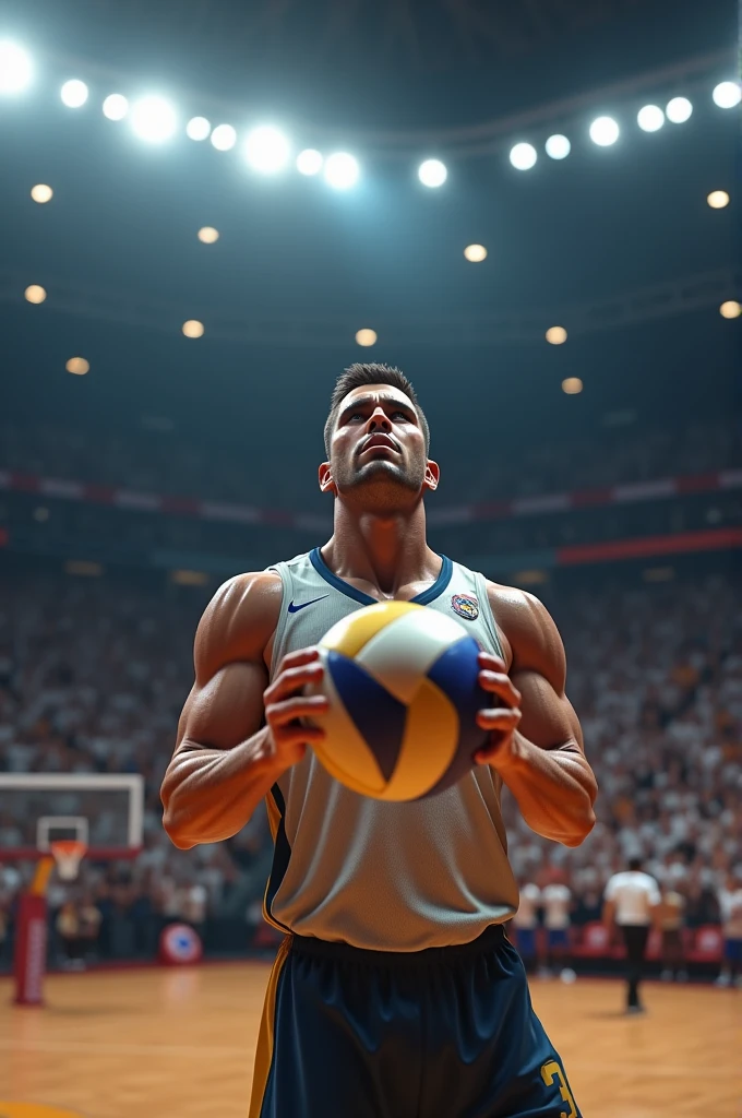 Male volleyball player about to serve