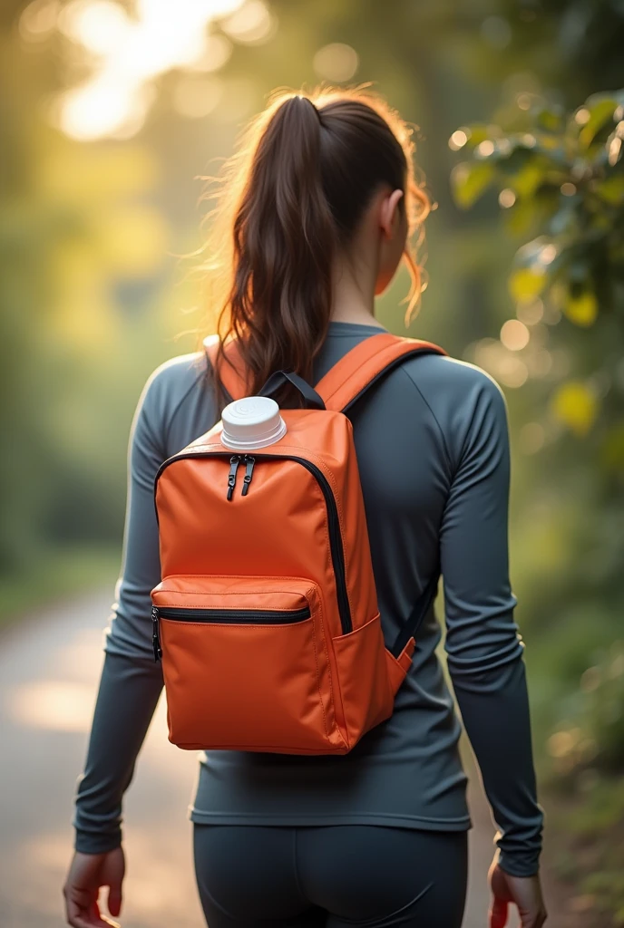 Milk carton in sports backpack,Sports style girls,Backlight,Photography,Vertical Image