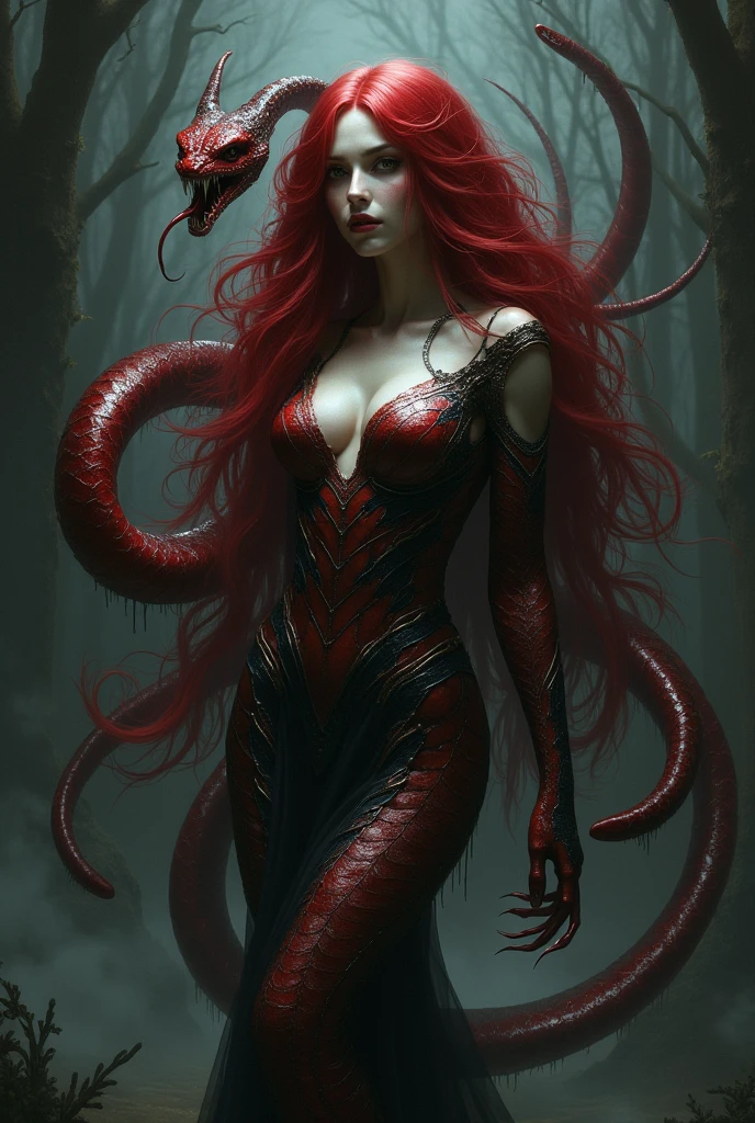 Red-haired snake woman,with horror costume