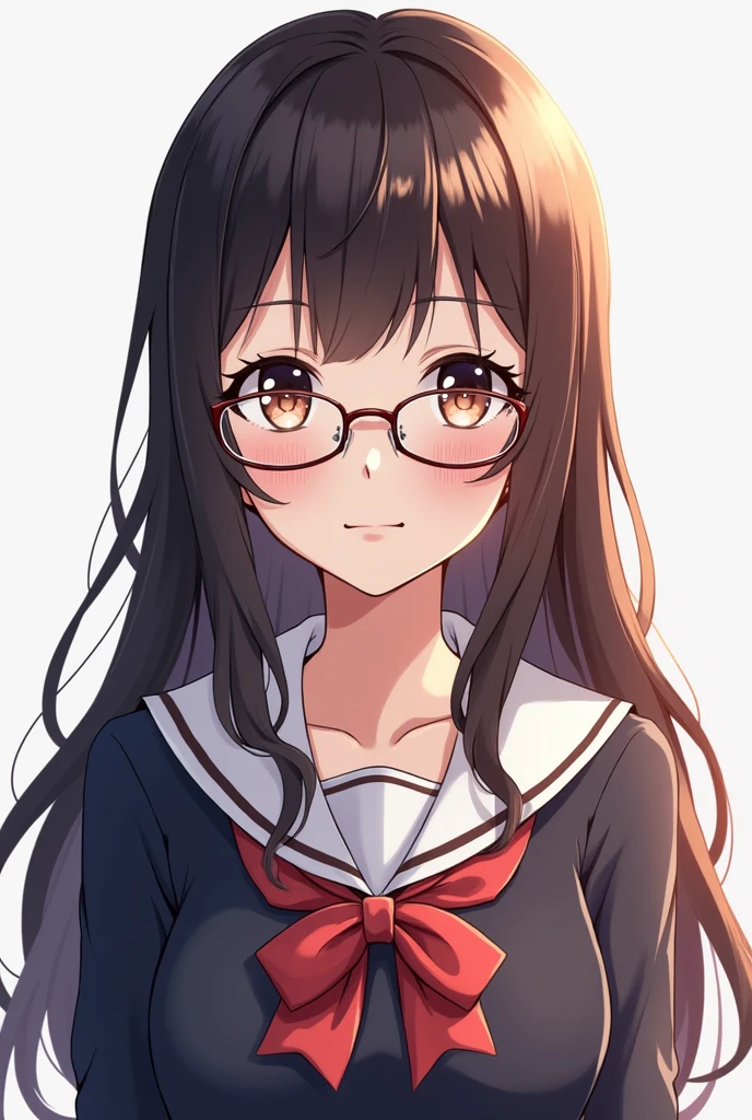 Create a girl with long hair and wearing glasses, anime style