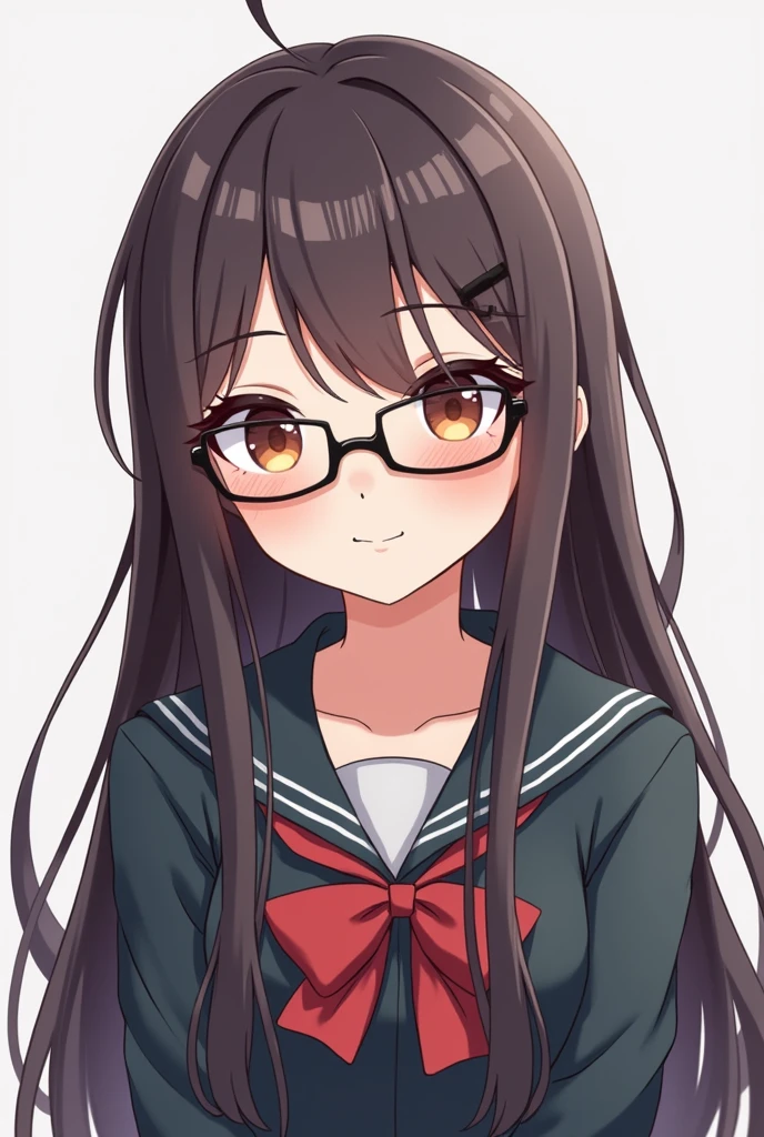 Create a girl with long hair and wearing glasses, anime style 