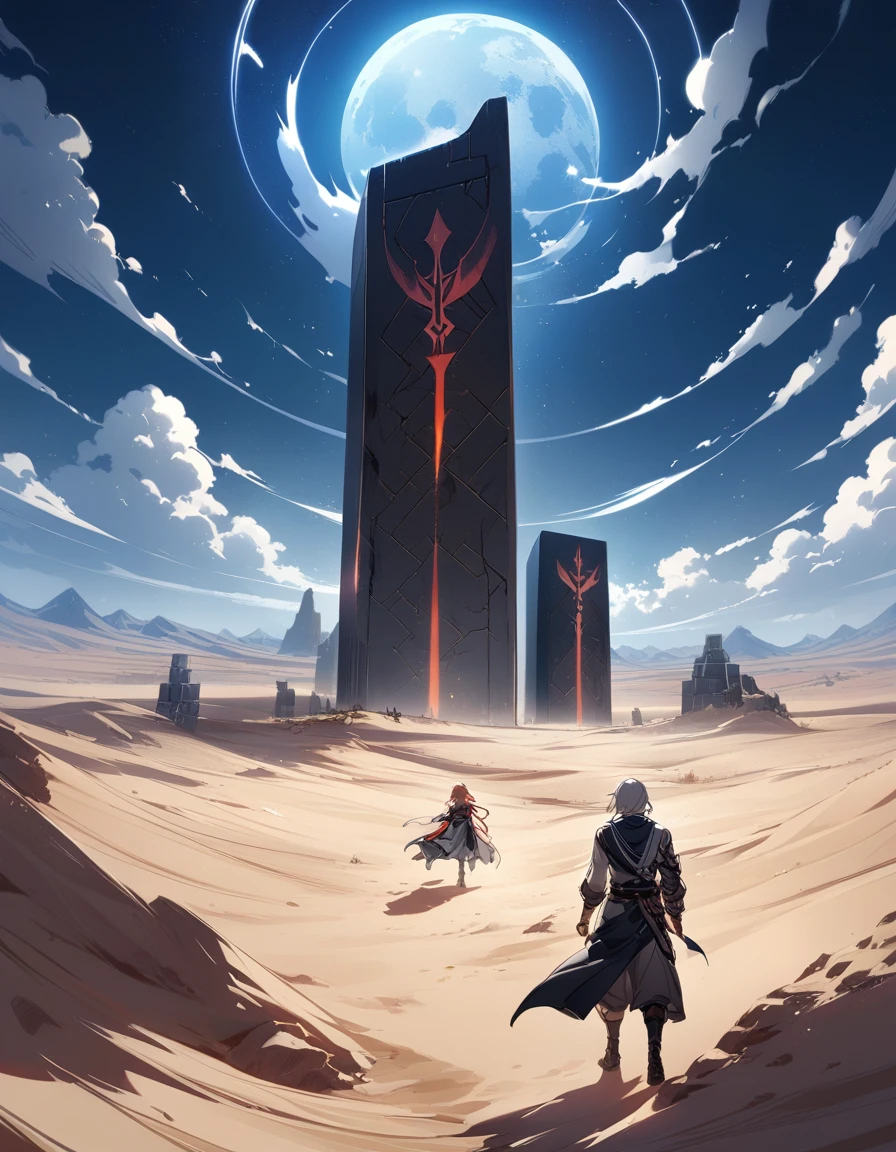 Long desert, clear sky, Scenario, moonligh, stele, high qualiy, anime styling
