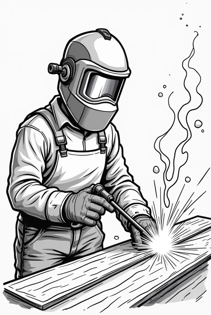 a person welding only upper part for advertising type in cartoon in black and white 