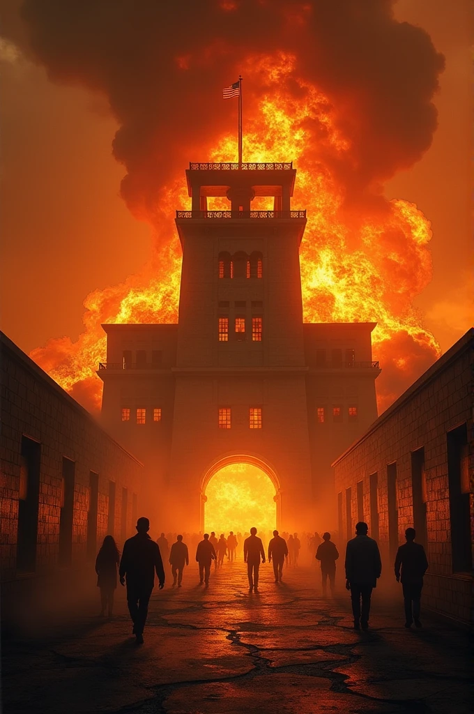 create an image of a reformatory called Phoenix on fire
